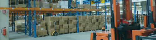 Forklift in warehouse