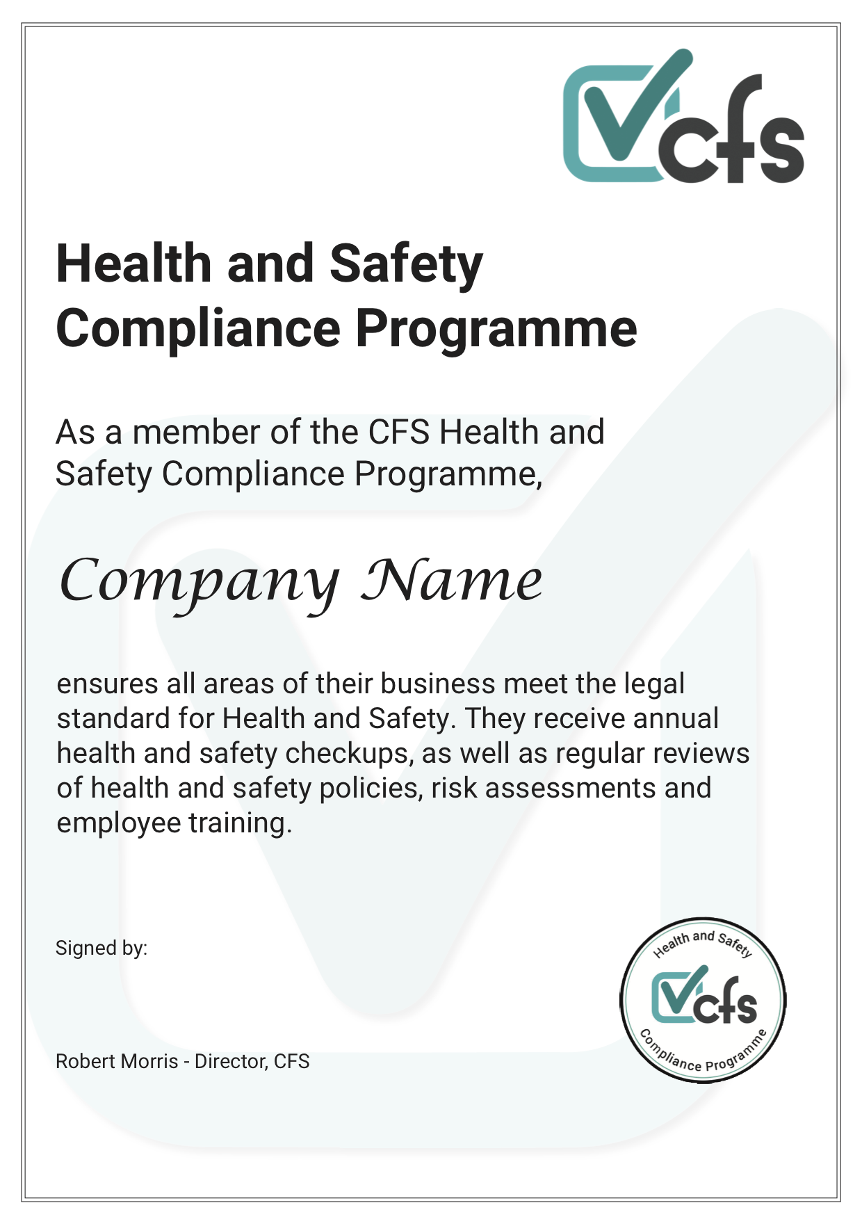 Health and Safety Certificate Complete Food Safety Ltd