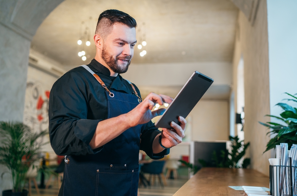 man on tablet